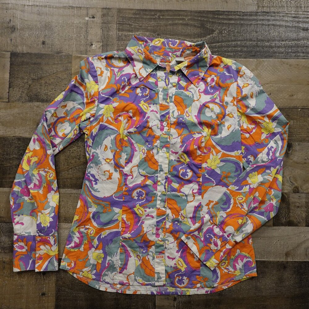 Lady Enyce Button Shirt Women’s Junior XXL‎ (Fits Adult XS/S) Multicolor Y2K